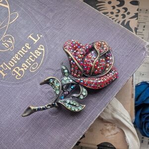 Red Crystal Rose Brooch Pin - Women Jewelry